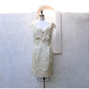Elegant Vintage Scott McClintock Ivory Cream Brocade Lace Dress Womens 8